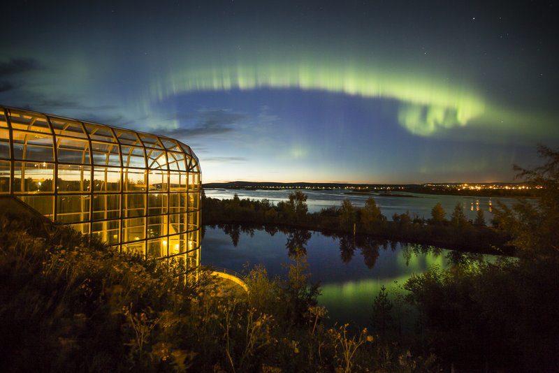 Northern Lights above Arktikum, Rovaniemi Lapland Finland