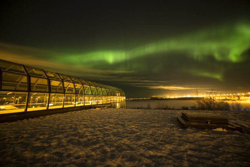 Northern Lights above Arktikum, Rovaniemi Lapland Finland