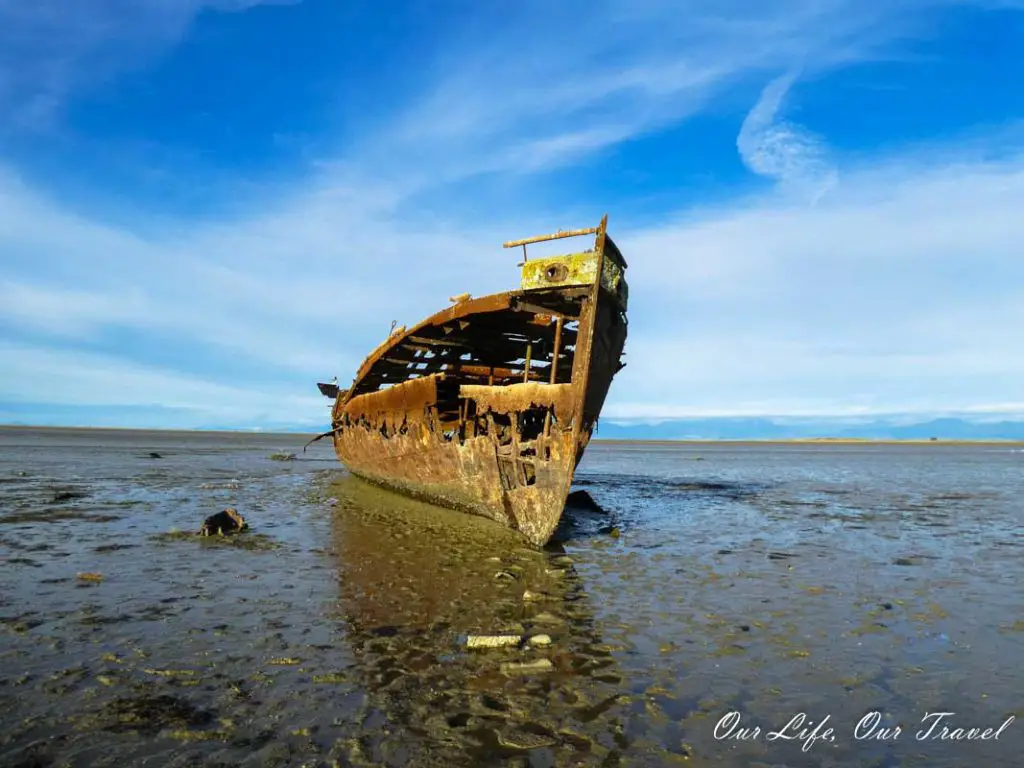 Motueka Shipwreck at low tide